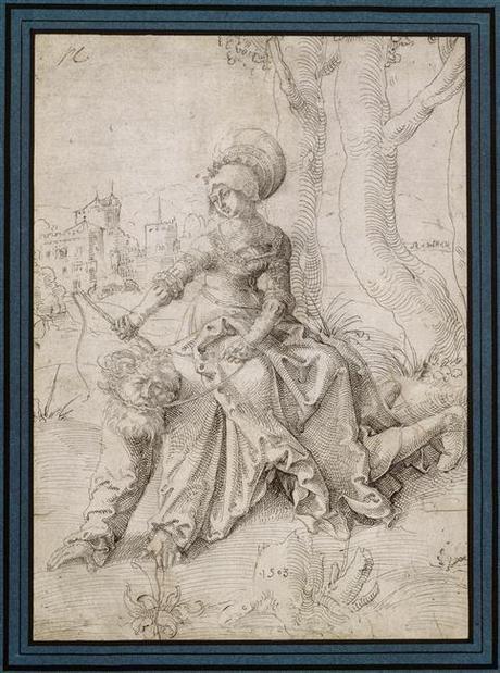 Phyllis assise sur le dos d’Aristote qui marche à quatre pattes