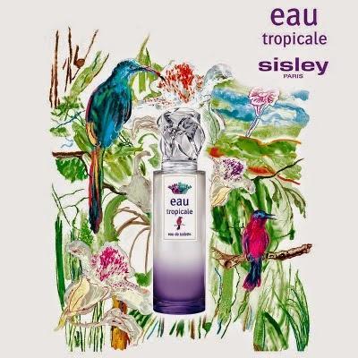 affiche publicité parfum eau tropicale sisley aquarelle pérroquet