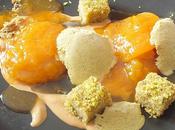 Abricots confits, pain Gênes pistache, glace pistache touron liquide