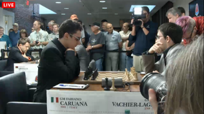 Le Français Vachier-Lagrave n'a rien pu faire contre l'incroyable Italien Fabiano Caruana lors de la ronde 7 - capture d'écran du Live © Chess & Strategy