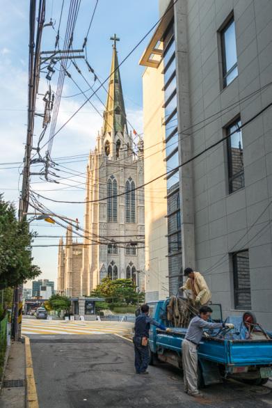 Eglise chretienne dans le quartier de Gangnam, Séoul, Corée
