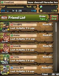 Friend List - Puzzle and Dragons