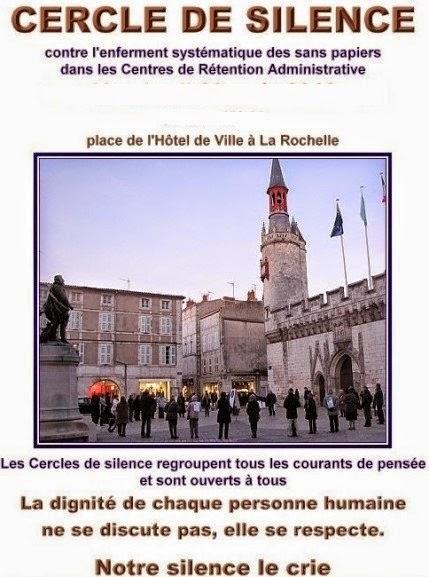 cercle de silence de La Rochelle, 19 septembre, place de l'hôtel de ville, de 18h30 à 19h30.