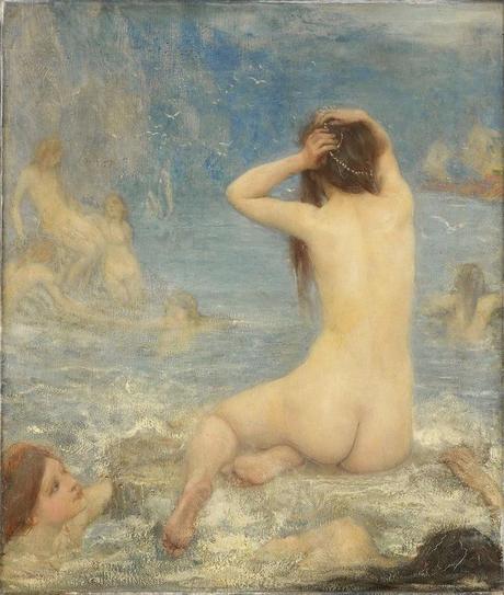 histoire de l'art analyse de tableau john mac allan swan beau tableau de femmes nues dans l'eau assise sur un rocher naïades sirènes tableaux images romantiques féériques les plus beaux tableaux