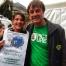 Marche pour le Climat 2014 à Paris. La fondatrice du journal Bioaddict.fr Christina Vieira avec Nicolas Hulot.