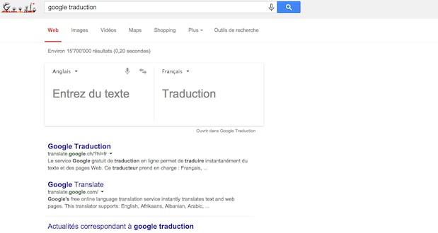 Google Traduction est maintenant directement intégré au moteur de recherche Google. Google Traduction est maintenant directement intégré au moteur de recherche Google.