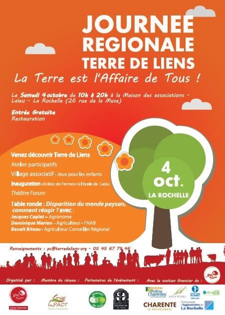 4 octobre à La Rochelle- Laleu de 10h à 20h, 26 rue de la Muse La Terre est l'affaire de tous! Journée Régionale de Terre de Liens