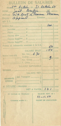 Fiche paye 1964