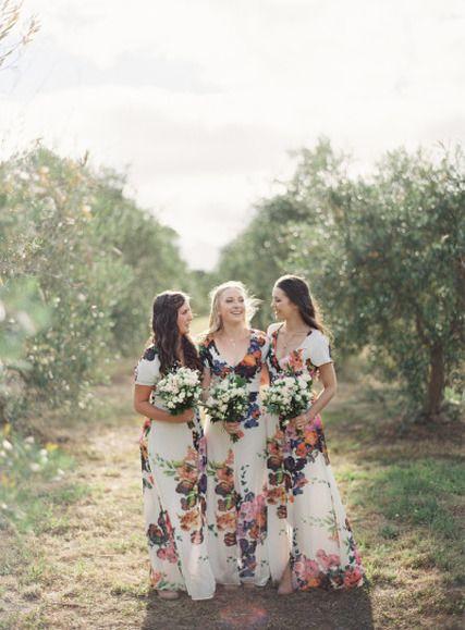 Statement floral bridesmaids dresses