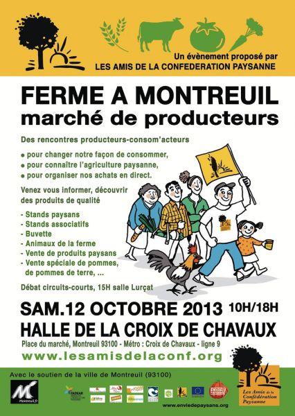 12 octobre 10h Place du Marché La confédération paysanne de l'Eure se mobilise pour participer à la ferme à Montreuil.