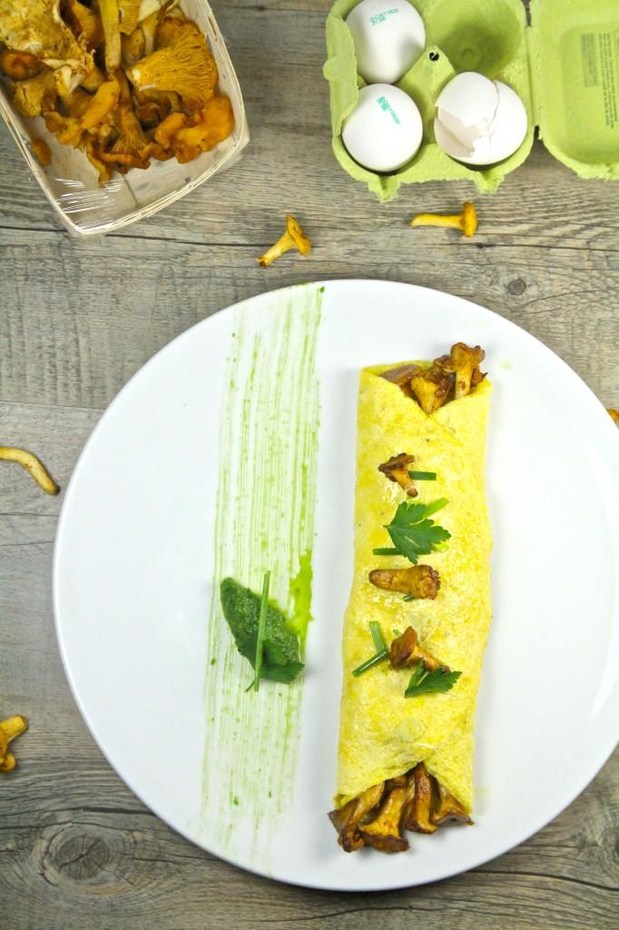 Omelette 1-9 aux chanterelles et purée d’herbes
