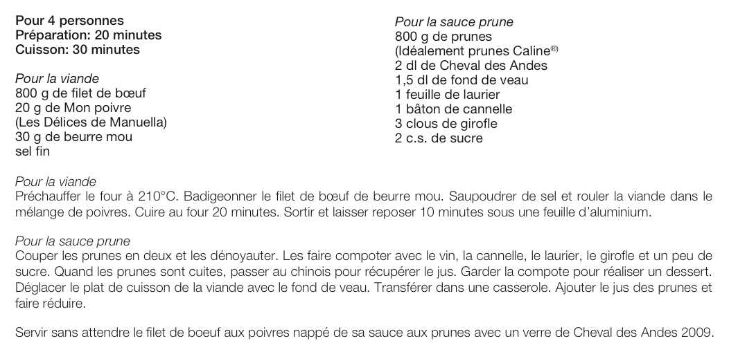Filet de boeuf aux poivres sauce prune au Cheval des Andes 2009 Capture d’écran 2014-10-07 à 10.03.37 2