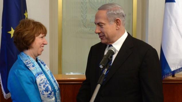 Le Premier ministre Netanyahu et Catherine Ashton (Crédit : Amos Ben Gershom/GPO/Flash90)