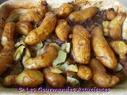 Pommes de terre, courgette et oignon confits au four (L'Art d'accommoder les restes)