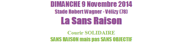La Sans Raison - Dimanche 9 Novembre 2014 Stade Robert Wagner (Vélizy 78) au profit de l'association Laurette Fugain. Courir SOLIDAIRE - SANS RAISON mais pas SANS OBJECTIF