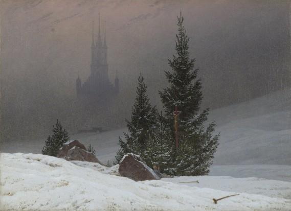 Caspar David Friedrich Paysage d'hiver avec une église Lon