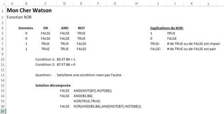 Fonction Excel : XOR Xor