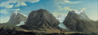 Caspar Wolf  Vue panoramique de la vallée de Grindelwald avec le Wetterhorn, le Mettenberg et l’Eiger huile sur toile 82 x 226 cm Creditline: Aargauer Kunsthaus, Aarau  AARGAUER BILD 8 959 