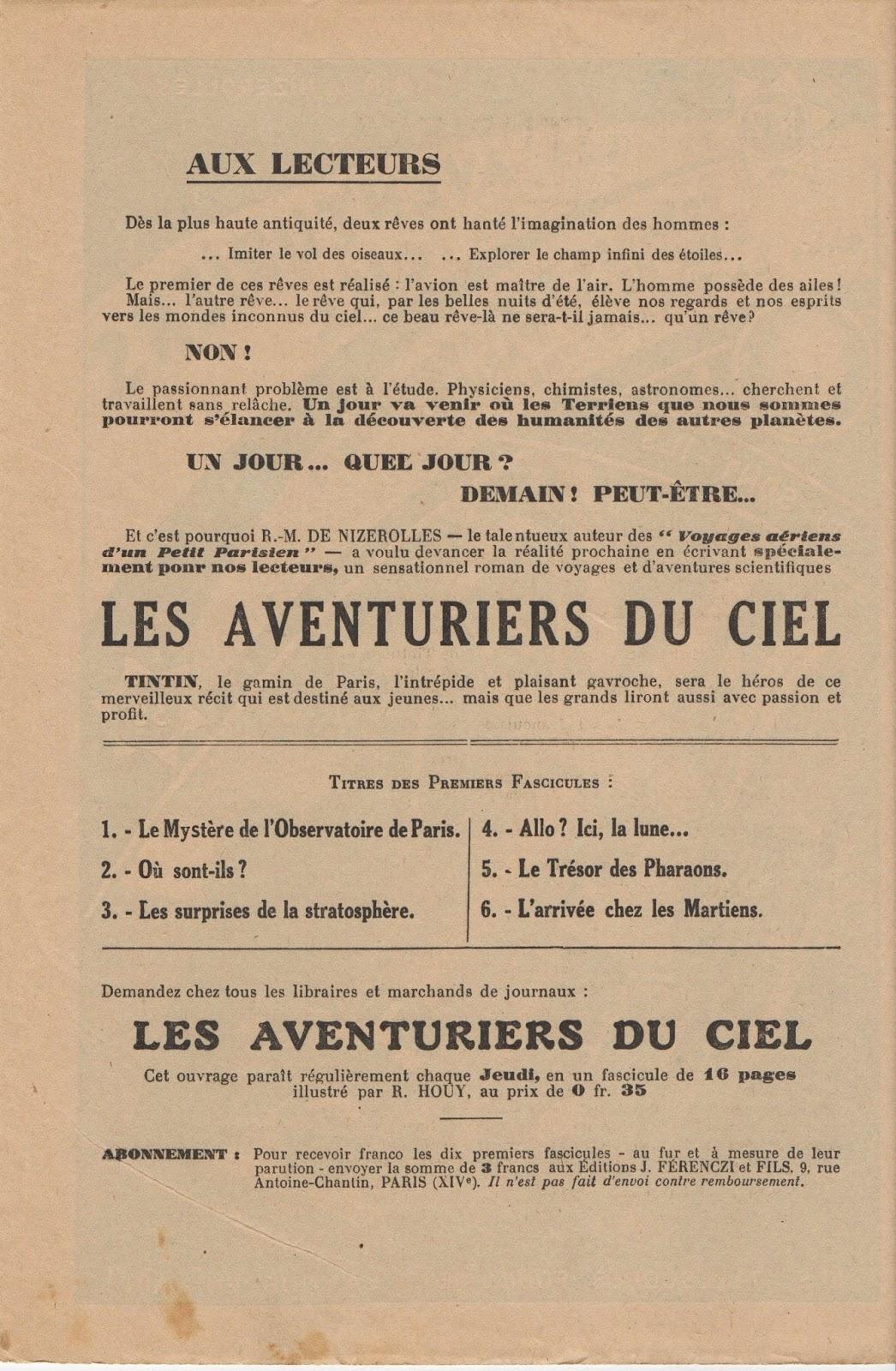 Les aventuriers du ciel : premier journal illustré de science-fiction français ?