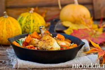 Recette bio : Tajine d'automne : poulet, potiron & pruneaux