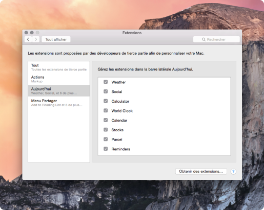 OS X Yosemite desactiver widgets