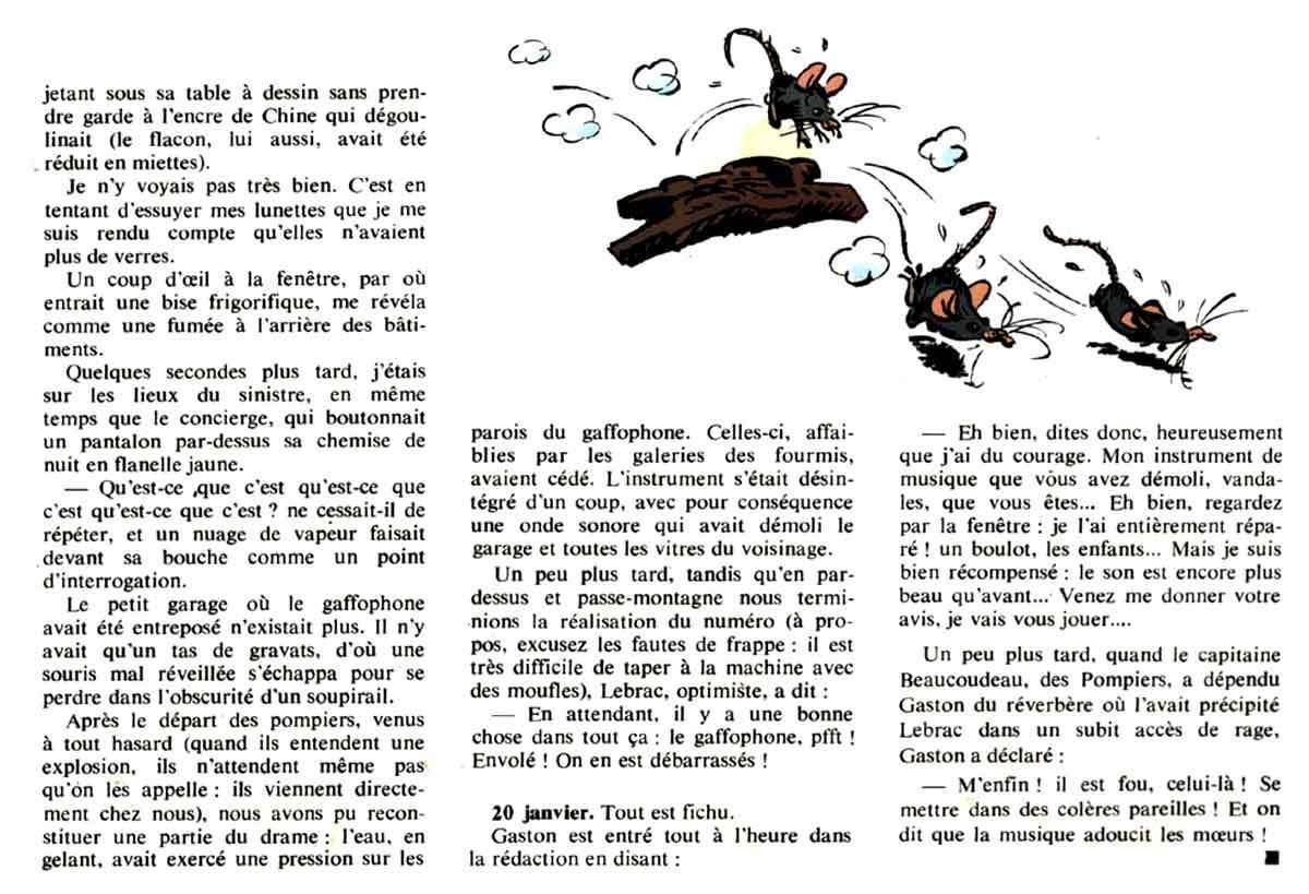 La destruction du Gaffophone par son retour à l'état de nature, texte et illustrations provenant du Gaston#4 par Franquin dont je salue les ayant-droit.