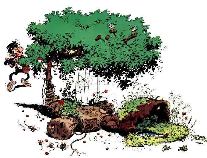 La destruction du Gaffophone par son retour à l'état de nature, texte et illustrations provenant du Gaston#4 par Franquin dont je salue les ayant-droit.
