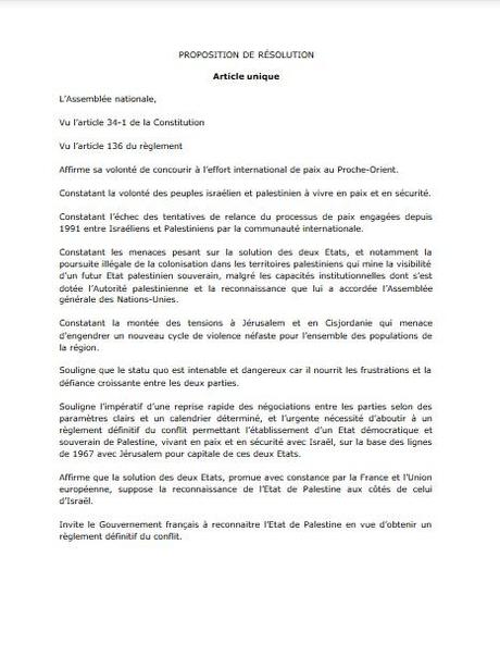 Une résolution à l’Assemblée et au Sénat pour reconnaître l’Etat de Palestine proposition de résolution p3