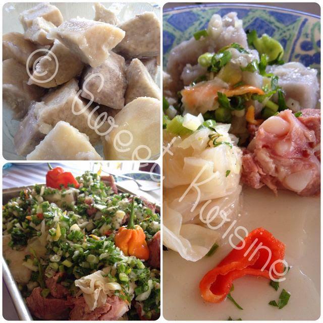 sweet kwisine, martinique, massissi, ti concombre, viande salee, salaison, queue de cochon, petit salé, dachine, taro, chou, sauce chien, piment, cuisine antillaise