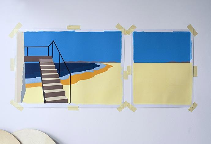 Colourful monotypes combined  with ink stamps by Magda Wolna