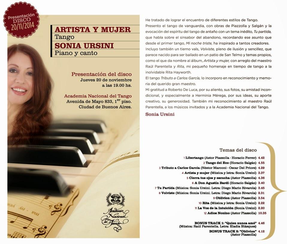 Sonia Ursini présente son nouveau disque au Palacio Carlos Gardel [Disques & Livres]