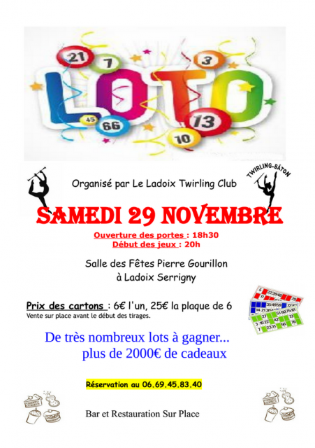 Loto Twirling club à Ladoix le 29 novembre