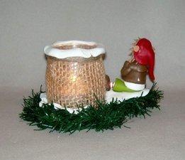 Porte-bougie avec Lutin de Noël réalisé en porcelaine froide