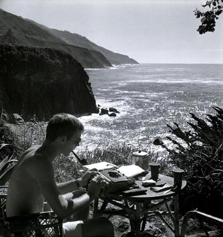 Hunter Thompson writing at Big Sur, 1961