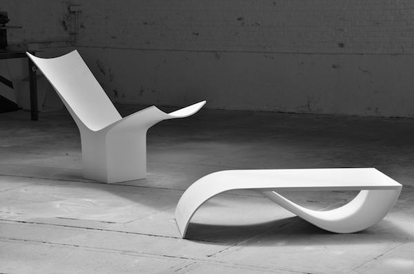 PolQuadens_Long_chair_2014_and_Fish_table_2007_Corian_White