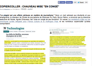  comparaison entre un article publié dans le Monde et une chronique d'Agnès Chauveau ( source arrêtsurImages.net)
