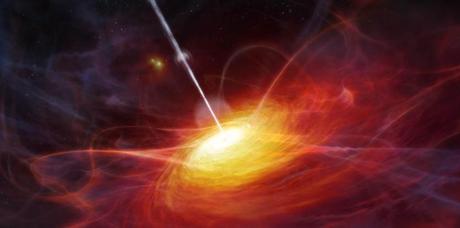 Un quasar avec deux jets de matière, émis le long de son axe de rotation. © ESO/M. Kornmesser