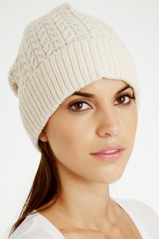 Knit cap, wide, beige, winter