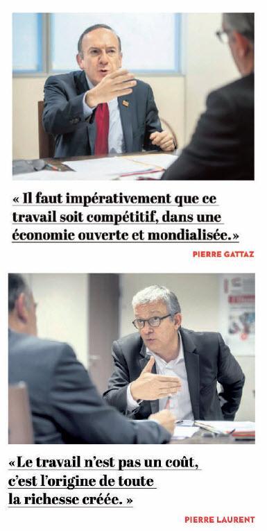 La confrontation : Pierre Laurent et Pierre Gattaz. Humanité journalière du 12 décembre 2014 G5