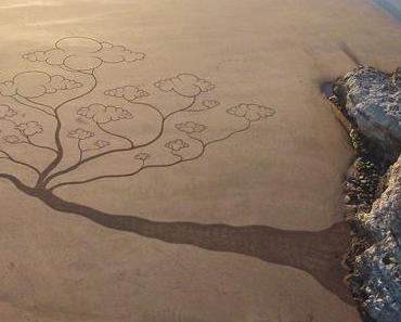 Il dessine des oeuvres gigantesques sur les plages de Royan