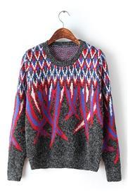 Chandail  Motif de Plume en Couleur Bloc à Manches Longues