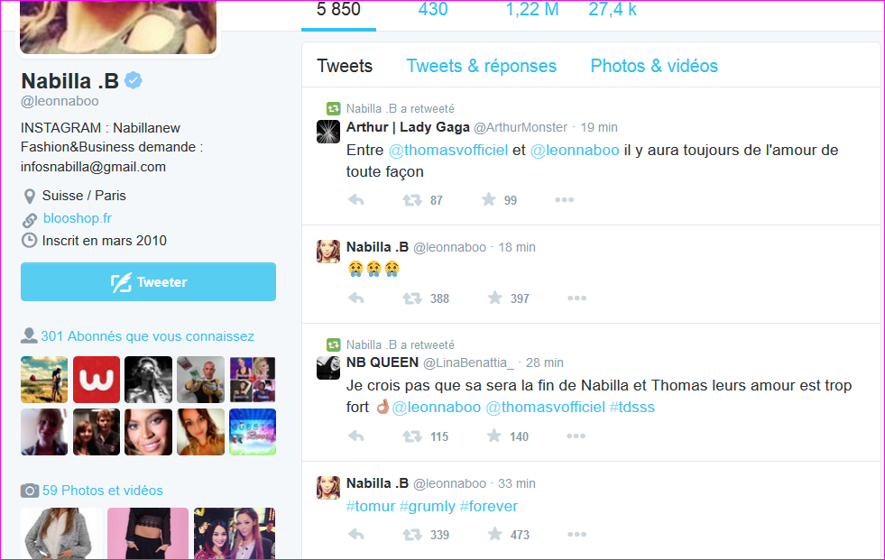 Nabilla et Thomas clament leur amour sur Twitter.