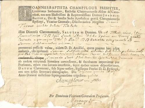 1735  Lettre canonique de l'évêque de Clermont