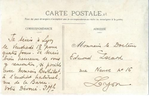 Une buvette à Bellecour, carte adressée à Edmond Locard en 1907