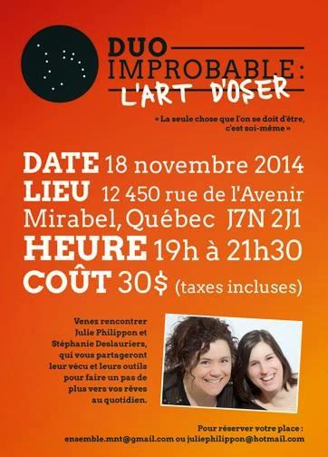L'ART D'OSER! Atelier-conférence à Mirabel le 18 novembre 2014