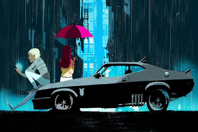 Muscle cars and couples, illustrations by Oriol Vidal