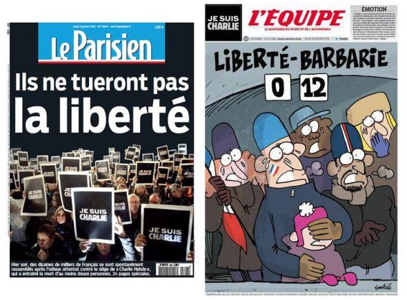 Le Parisien et L'Equipe hommage à Charlie Hebdo