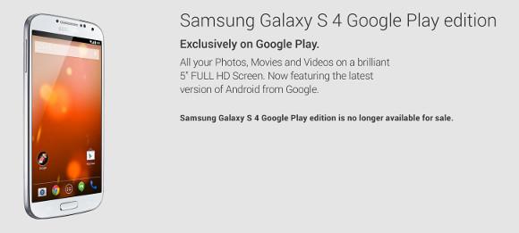 Fin des ventes du Samsung Galaxy S4 Google Play Edition