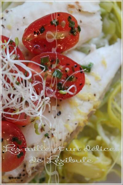 ~Filets de sole au four avec poireaux et salsa de tomates à l'huile verte~