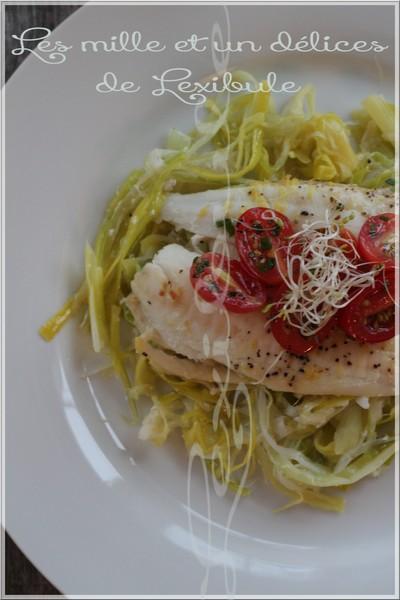 ~Filets de sole au four avec poireaux et salsa de tomates à l'huile verte~